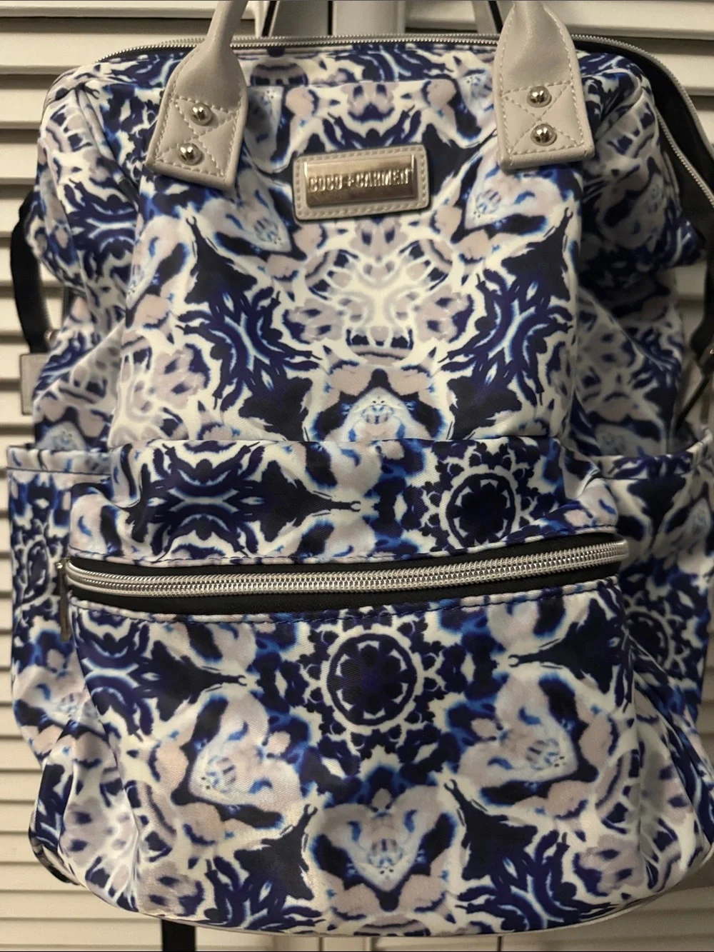 Coco & Carmen -Navy & White Patterned Women’s Backpack Tote
